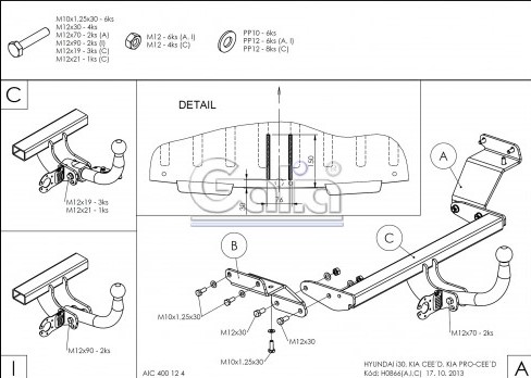 Схема за монтаж на теглич за Hyundai
